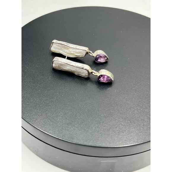 Margaret Thurman 925 The Dreamer Baroque Pearl Amethyst Teardrop Dangle Earring - Picture 2 of 11